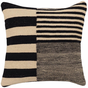 handmade Modern Pillow Beige Black Hand-Woven SQUARE 100% WOOL  Hand woven turkish pillow  2 x 2